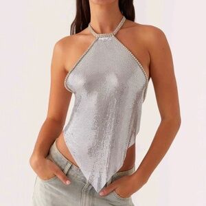 Diamond studded chainmail metallic top